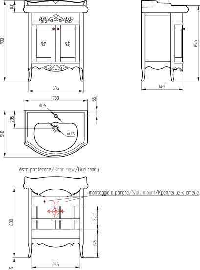 Тумба с раковиной Migliore Bella 70 avorio