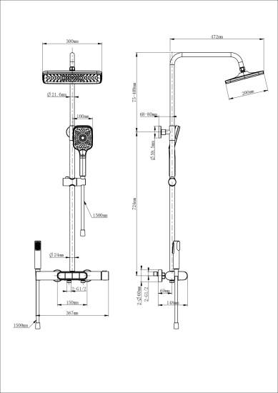 Душевая стойка Wonzon & Woghand Muse Legato WW-B4129-MB с термостатом