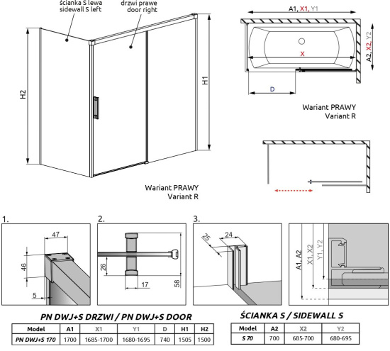Шторка на ванну Radaway Idea Black PN DWJ+S 170 R x 70 L