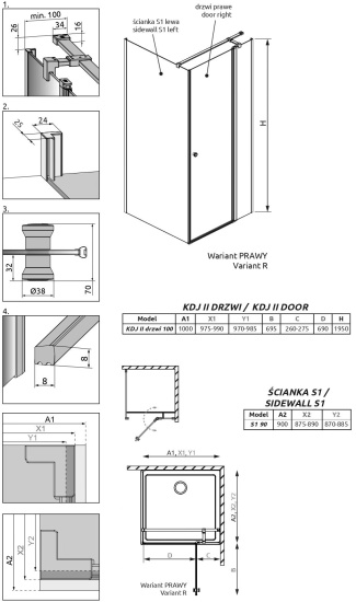 Душевой уголок Radaway EOS KDJ II 100x90 R