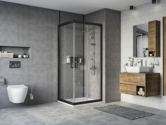 Душевой уголок Stworki Карлстад 90x80 см профиль черный матовый