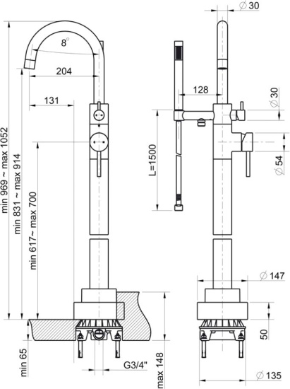 Напольный смеситель для ванны Paini Cox 78PZ136LM