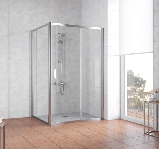 Душевой уголок Vegas Glass ZP+ZPV 140*90 08 01 профиль глянцевый хром, стекло прозрачное