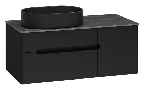 Тумба под раковину Misty Роял 100 черная подвесная, со столешницей