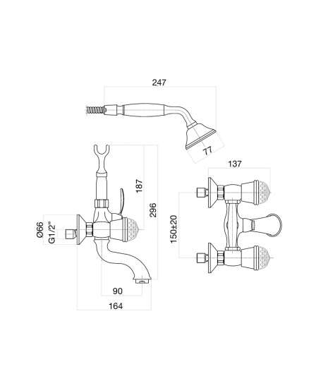 Смеситель для ванны Fiore Xt Sky Swarovski® 17CO0600, хром/золото