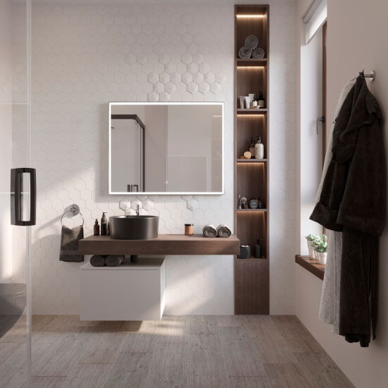 Зеркало Stworki Ольборг 100 с подсветкой, сенсор на зеркале