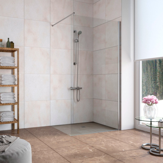 Душевая перегородка Vegas Glass EAF LUX 870x1995 профиль глянцевый хром, стекло прозрачное