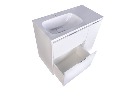 Тумба с раковиной Style Line Барселона 90 L 2 ящика с выкатной корзиной, Люкс белая, Plus