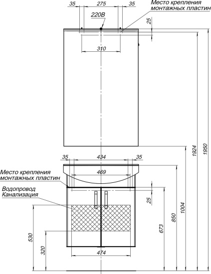 Мебель для ванной Aquanet Ирис 60 2 фасада