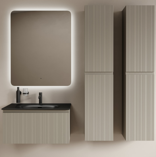 Тумба с раковиной Sancos Code 80 подвесная, серая платина, раковина черная