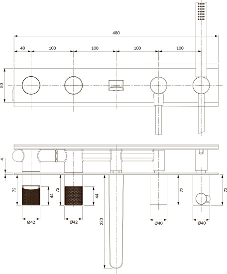 Смеситель для ванны Omnires Contour CT8037/1AT с внутренней частью, антрацит