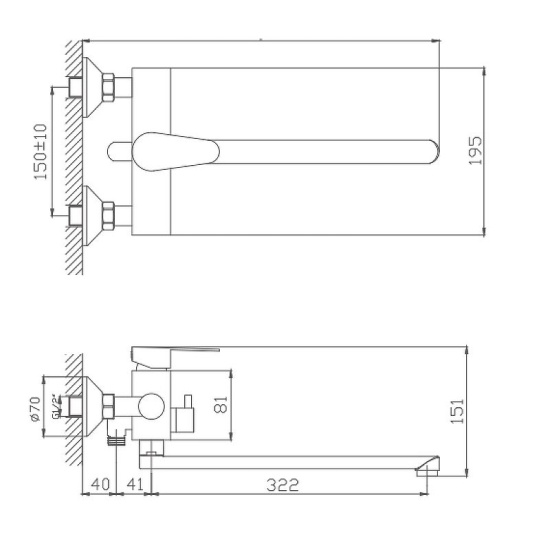 Смеситель для ванны Haiba HB22802 сталь