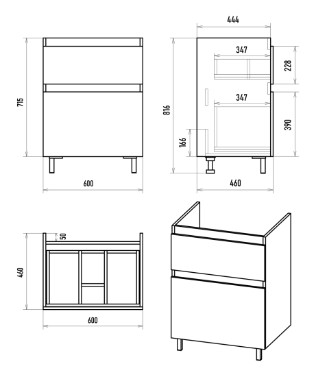 Тумба с раковиной Misty Лаки 60 серая