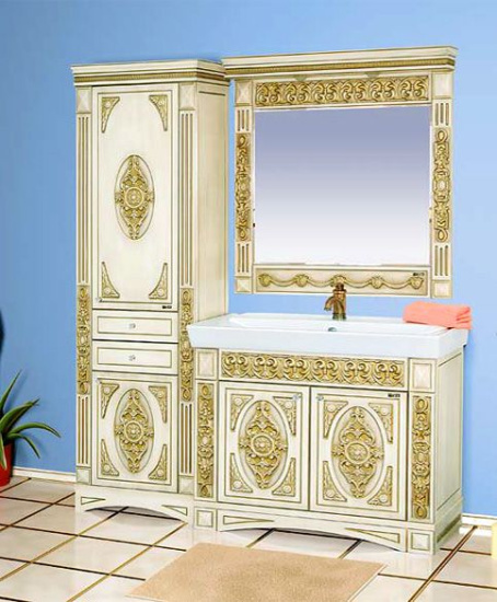 Тумба под раковину Misty Беатрис 100 бежевая, патина