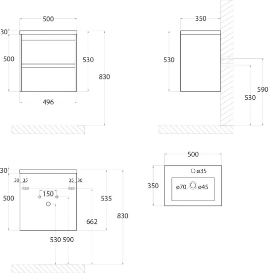 Мебель для ванной Art&Max Family 50 подвесная, Bianco Lucido