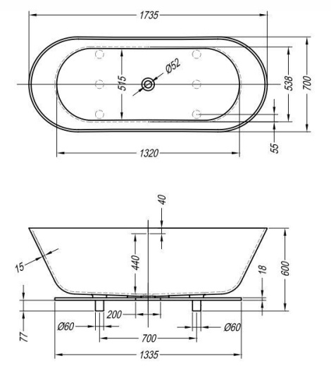 Ванна из искусственного камня Kolpa San Atys Retro FS Basis 172x70