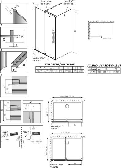 Душевой уголок Radaway Furo Gold KDJ 90x75 L