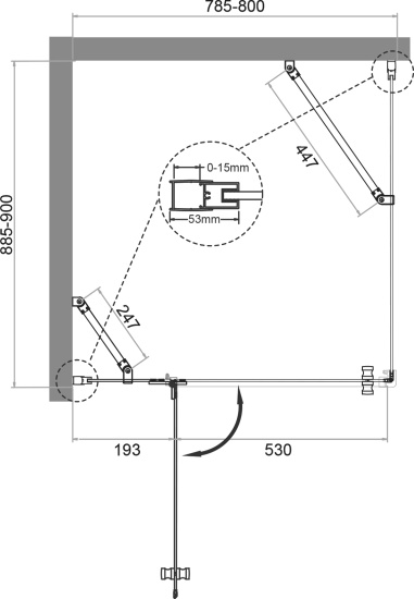 Душевой уголок BelBagno Kraft AH-12-80/90-C-Cr L