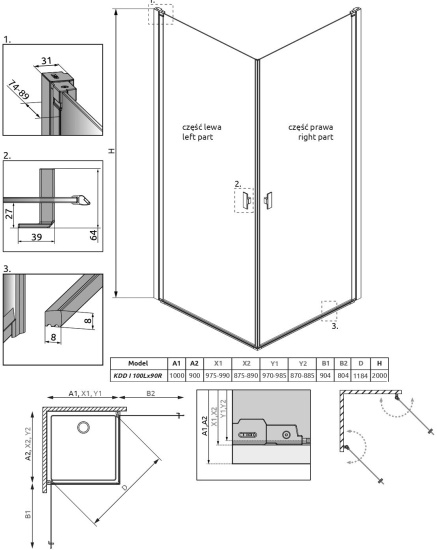 Душевой уголок Radaway Nes Black KDD I 100x90