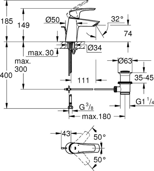 Смеситель для раковины Grohe Eurosmart 23965003