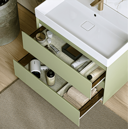 Тумба с раковиной Aqwella 5 stars Geometria 100 подвесная, 2 ящика, шалфей зеленый