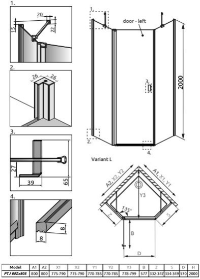 Душевой уголок Radaway Nes Black PTJ 80x80, L