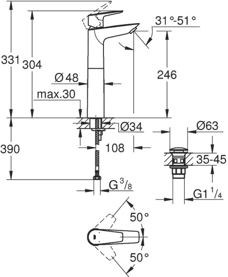 Смеситель для раковины Grohe Start Edge 23777001