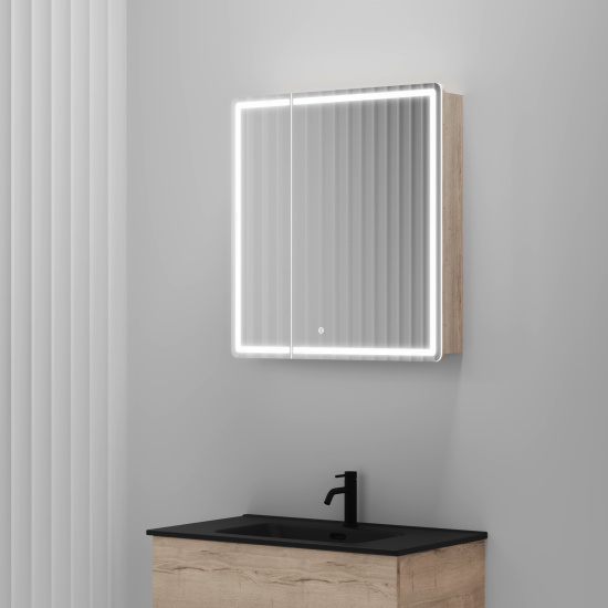 Зеркало-шкаф Sancos Mirror 70 дуб галифакс натуральный, с LED подсветкой и розеткой
