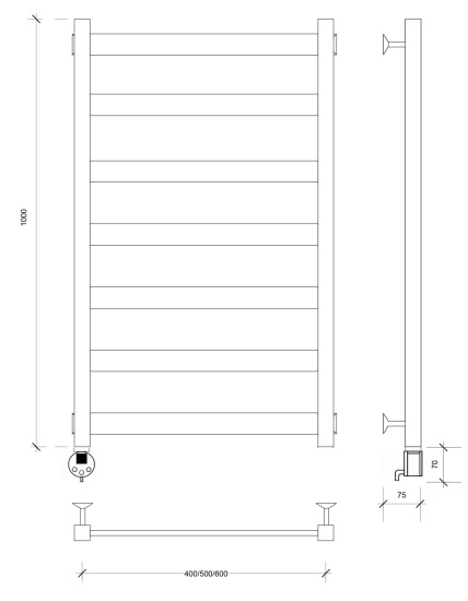Полотенцесушитель электрический Secado Комано 1 100/60 L, черный матовый