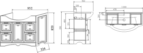 Мебель для ванной Sanflor Адель 100 белая, патина золото