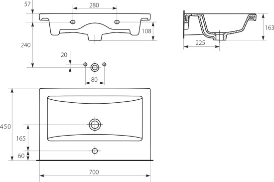 Тумба с раковиной Bellezza Пегас 70 напольная, белая