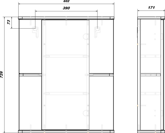 Зеркало-шкаф SanStar 60 универсальное, с полками