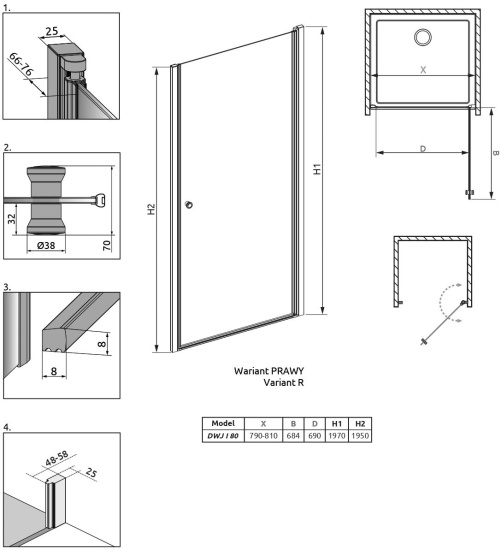 Душевая дверь в нишу Radaway EOS DWJ I 80 R