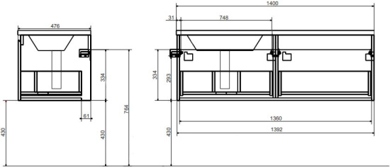 Мебель для ванной Эстет Dallas Luxe 140 подвесная, 1 ящик, L