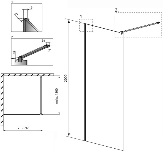 Душевая перегородка Radaway Modo X Black II Frame 75