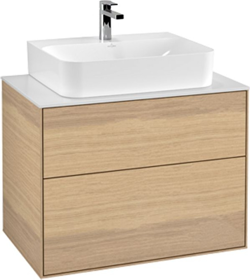 Мебель для ванной Villeroy & Boch Finion 80 oak veneer, glass white matt, с настенным освещением
