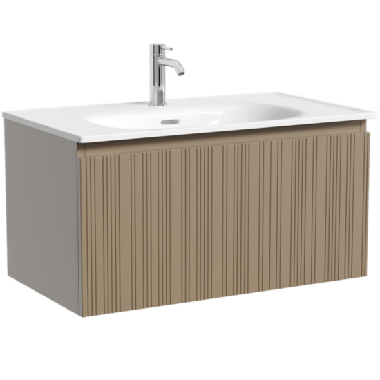 Тумба с раковиной Sancos Code 80 подвесная, серо-бежевая, раковина белая