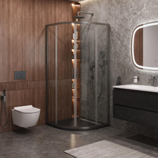 Душевой уголок CeramaLux CL901-90 Grey 90x90, профиль оружейная сталь, стекло прозрачное