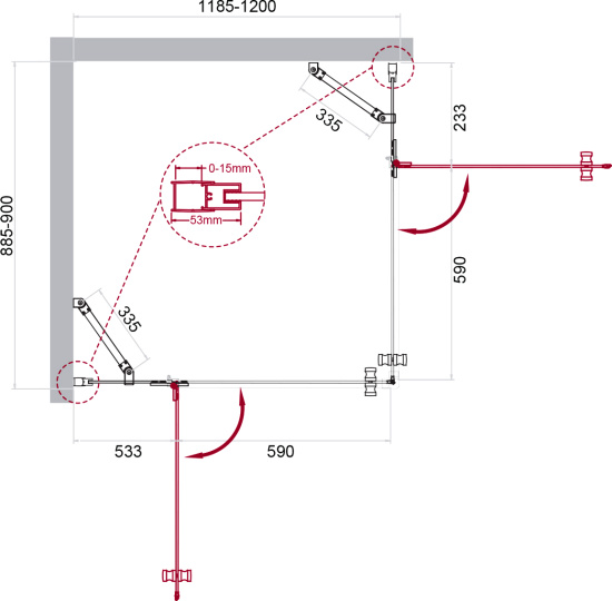 Душевой уголок BelBagno Kraft AH-22-120/90-C-Cr L