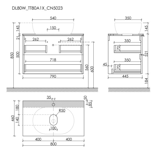 Тумба с раковиной Sancos Delta 80 дуб светлый/белый, DL80W