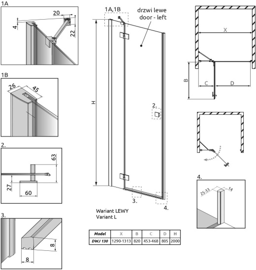 Душевая дверь в нишу Radaway Essenza New Black DWJ 130 L
