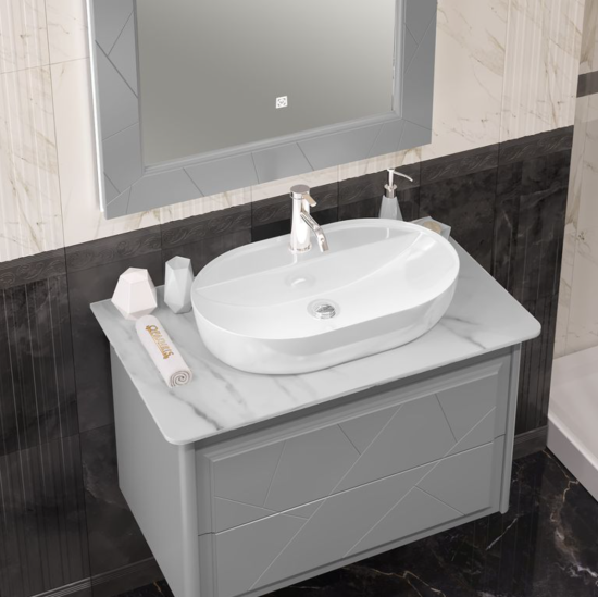 Тумба со столешницей Opadiris Луиджи 90 серая, раковина One