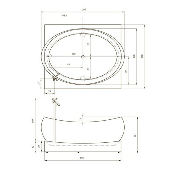 Акриловая ванна Aquatika Сабзеро 207 см Standart