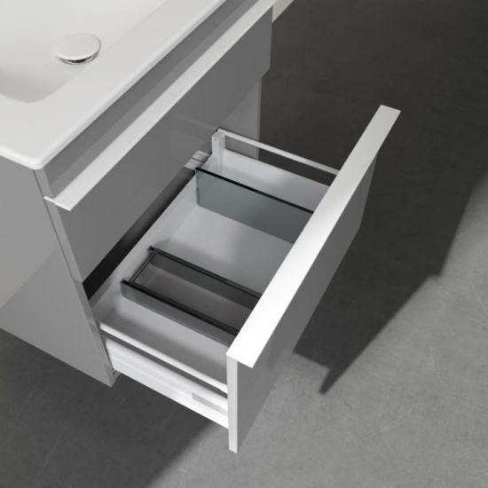 Тумба с раковиной Villeroy & Boch Venticello A92402 60 glossy grey, с белыми ручками