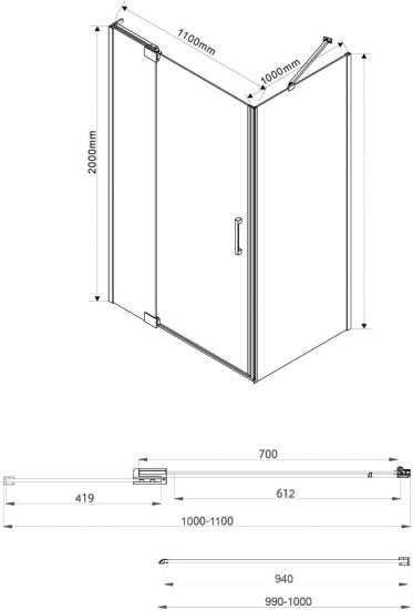 Душевой уголок Vincea Extra VSR-1E101110CL 110x100 см, профиль хром, стекло прозрачное