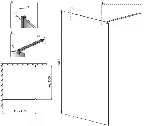 Душевая перегородка Radaway Modo X Black II Frame 115