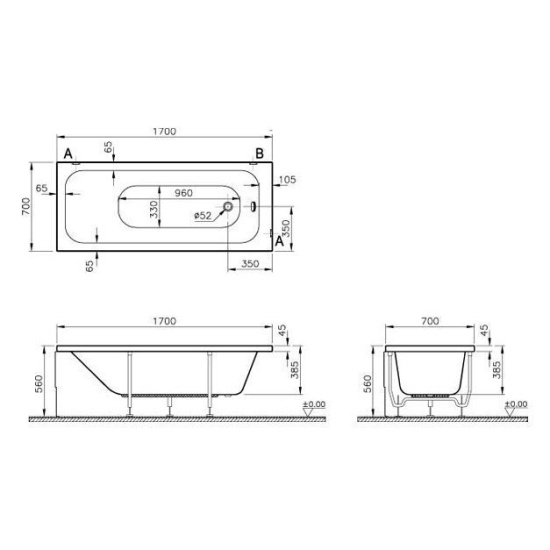 Акриловая ванна Vitra Balance 170x70 см