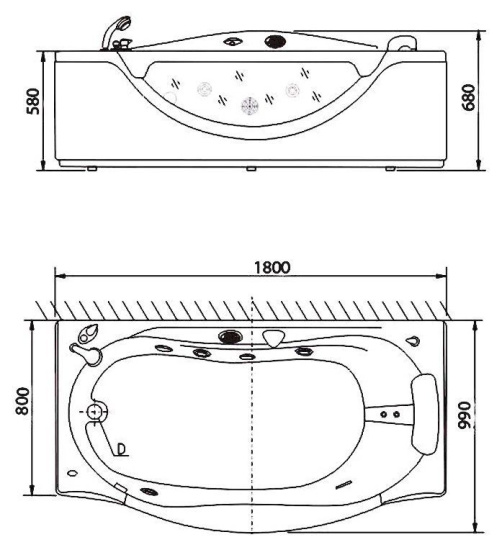 Акриловая ванна Appollo AT 0932 с гидромассажем 180 см