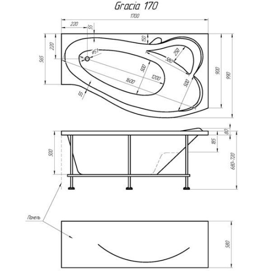 Акриловая ванна 1MarKa Gracia L 170 см