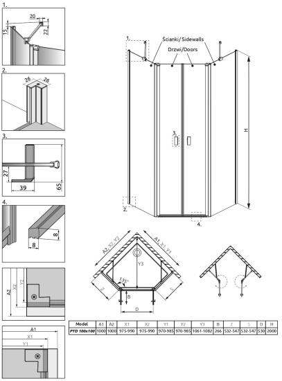 Душевой уголок Radaway Nes Black PTD 100x100